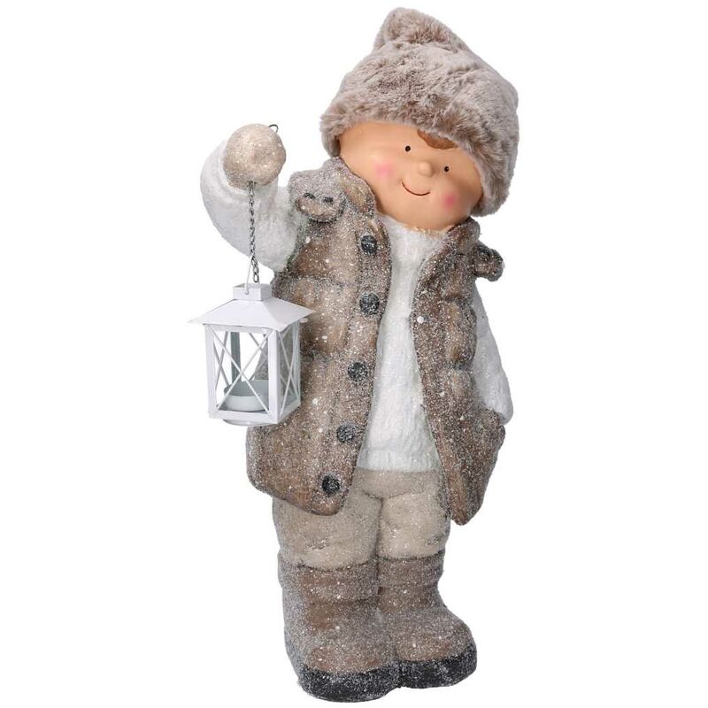 foto del prodotto bambino resina con lanterna beige cm30x21h51