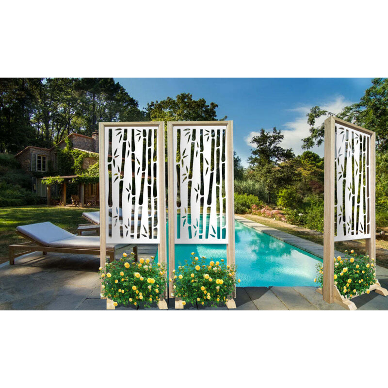 foto del prodotto bambu separ paravento modulabile 70x190cm in legno e pvc colore bianco