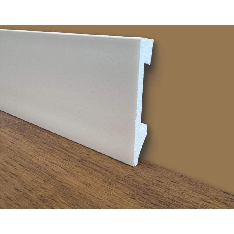 foto del prodotto bancale da 100ml di battiscopa quadro in polimeri linea basicboard 75x14mm bianco pitturabile