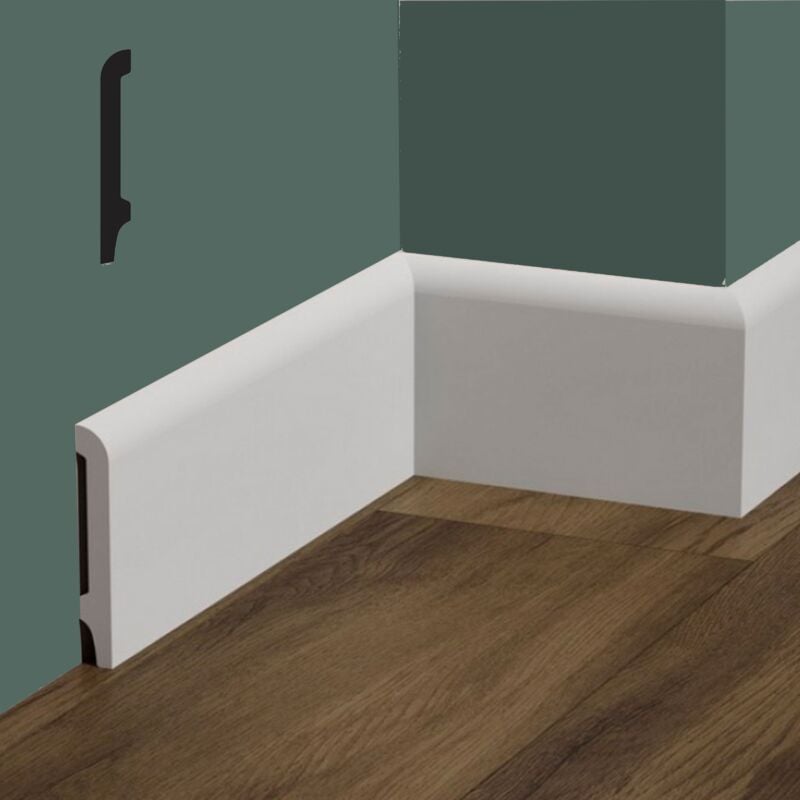 foto del prodotto bancale da 81,6ml di battiscopa becco di civetta in polimeri feelingwood hd 120x15mm bianco