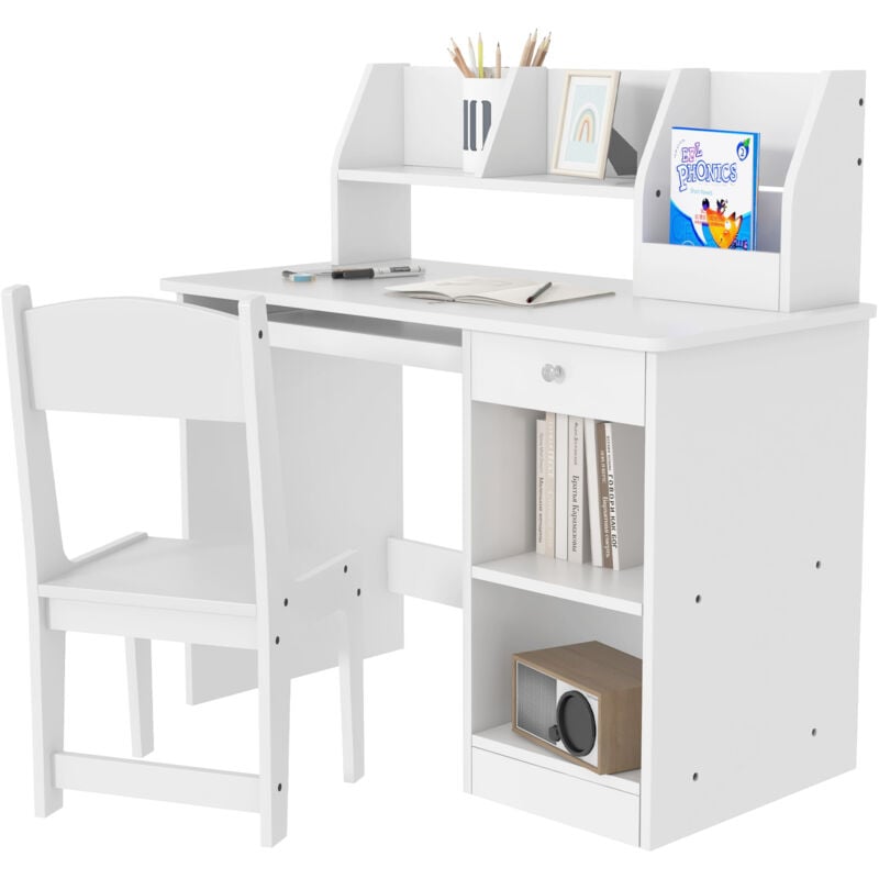 foto del prodotto banchetto scuola con sedia per bambini 5 8 anni in legno bianco zonekiz