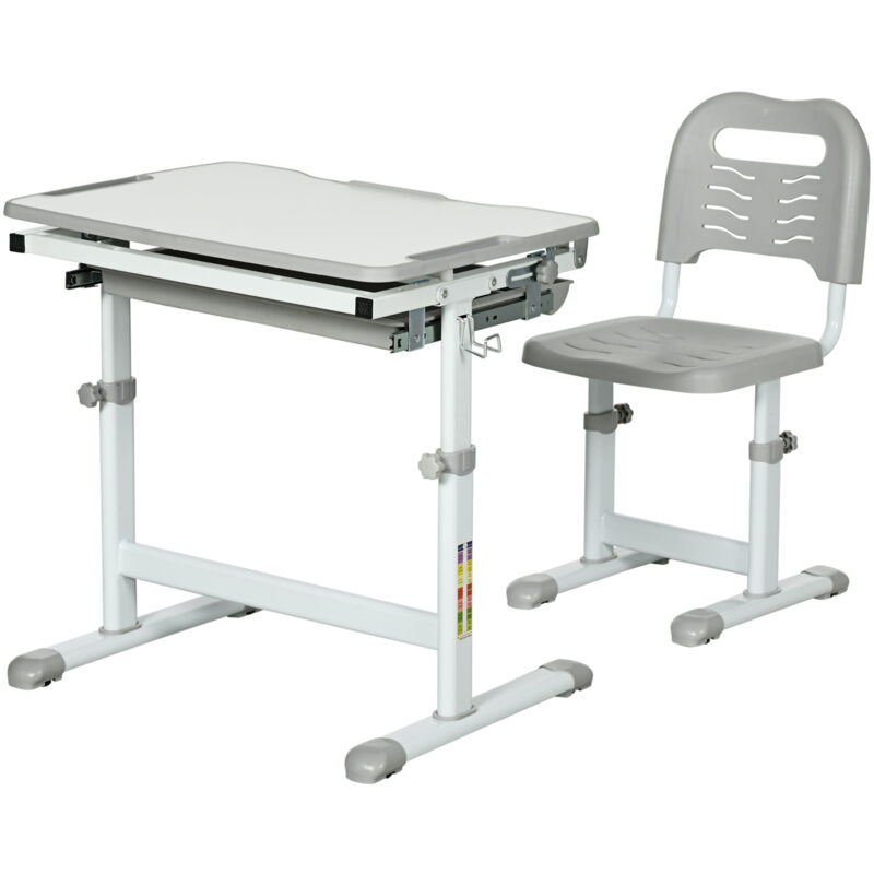 foto del prodotto banchetto scuola inclinabile 45 e sedia ad altezza regolabile grigio homcom