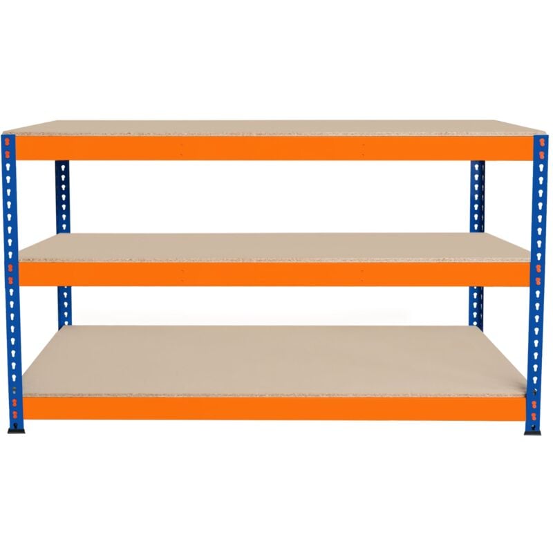 foto del prodotto banco da lavoro garage 150x60x90cm - 3 ripiani, acciaio rinforzato, 300kg/ripiano, montaggio senza bulloni, layout regolabile, piedini in gomma, 2 barre di supporto