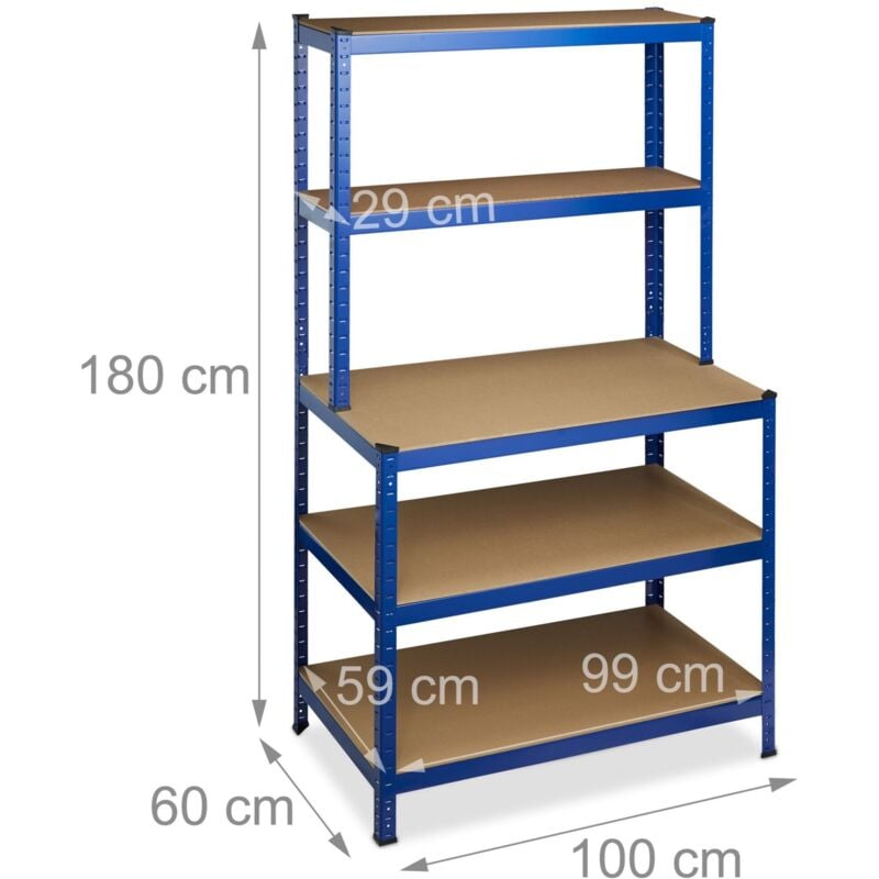 foto del prodotto banco da lavoro garage con ripiani per carichi pesanti 900 kg supportato da agganciare 5 livelli cantina 180 cm blu 130001063