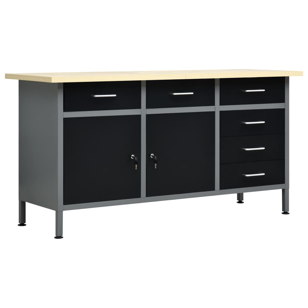foto del prodotto banco da lavoro nero 160x60x85 cm in acciaio cod mxl 52970