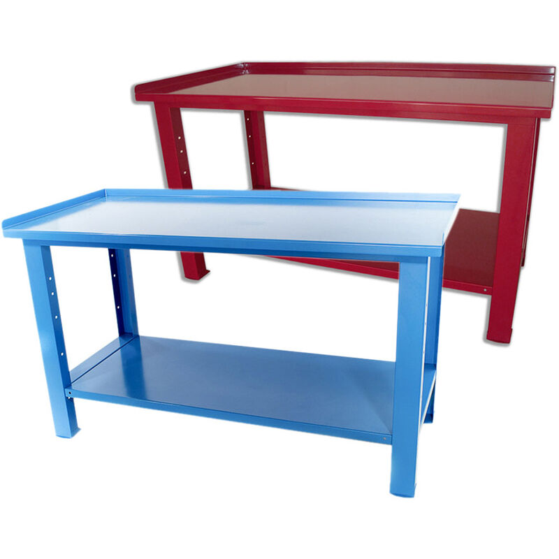 foto del prodotto banco da lavoro sogi 1,5 metri con piano in acciaio portata 1000 kg blu rosso, coloreblu