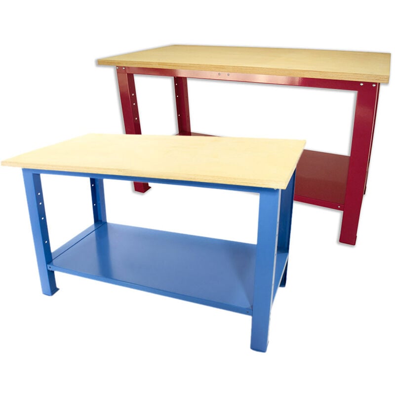 foto del prodotto banco da lavoro sogi 1,5 metri con piano in legno portata 1000 kg blu rosso, coloreblu