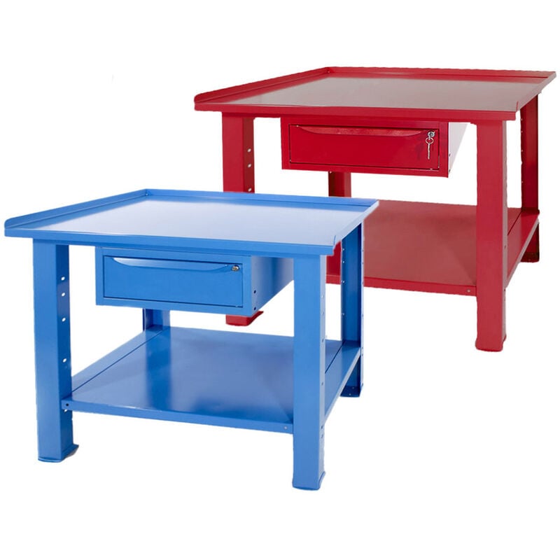 foto del prodotto banco da lavoro sogi 1 metro con piano in acciaio portata 1000 kg 1 cassetto blu rosso, coloreblu