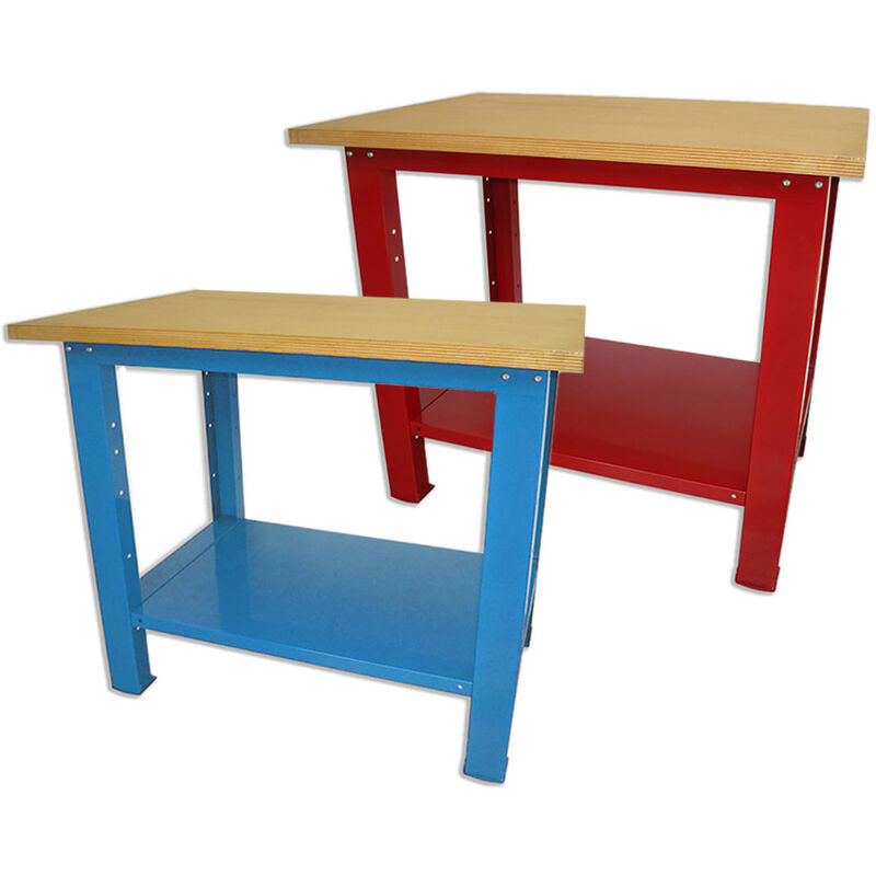 foto del prodotto banco da lavoro sogi 1 metro con piano in legno portata 1000 kg blu rosso, coloreblu