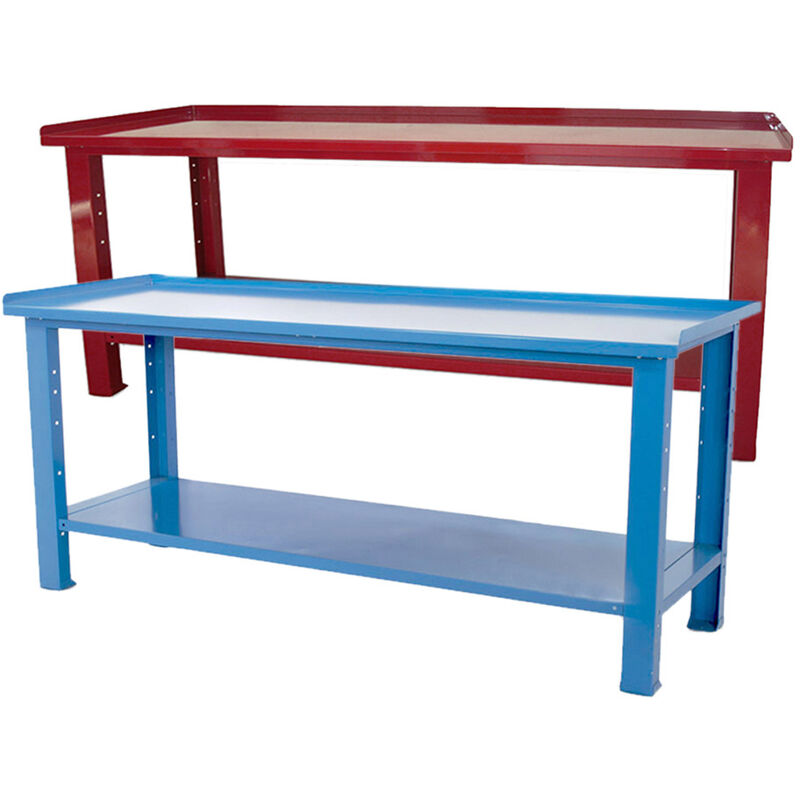 foto del prodotto banco da lavoro sogi 2 metri con piano in acciaio portata 1000 kg blu rosso, coloreblu