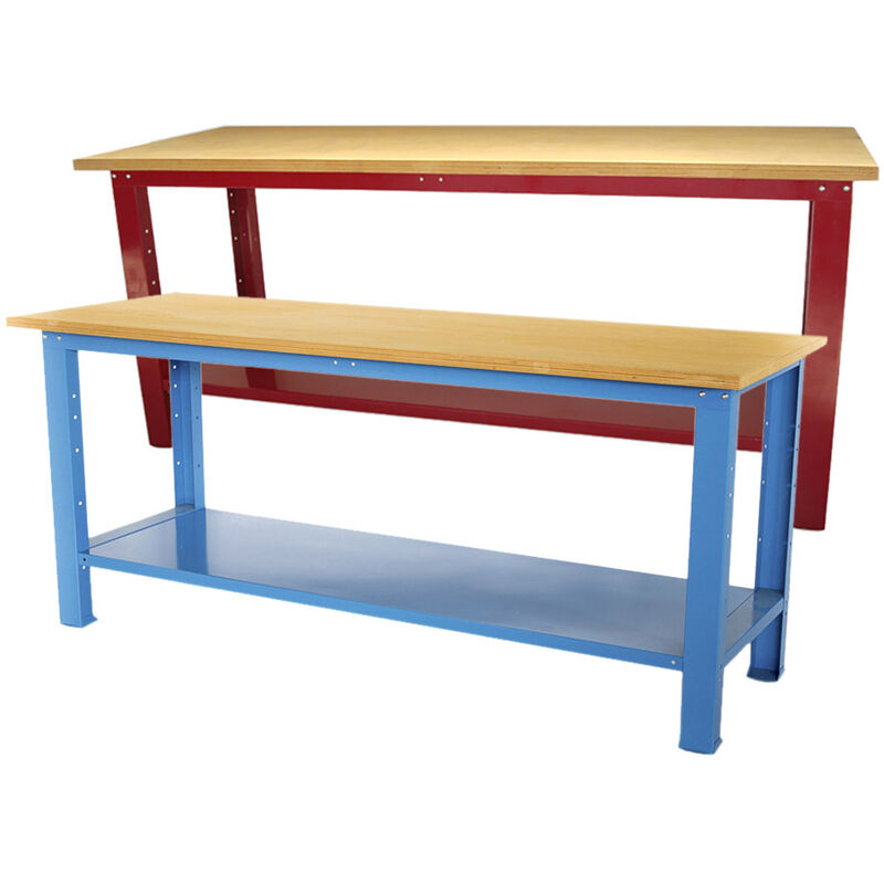 foto del prodotto banco da lavoro sogi 2 metri con piano in legno portata 1000 kg blu rosso, colorerosso