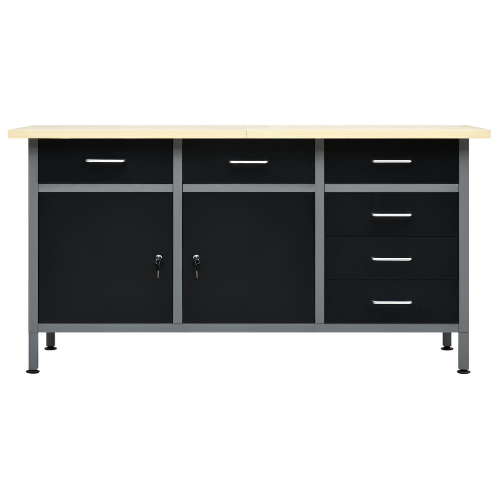 foto del prodotto banco da lavoro tavolo da lavoro fai-da-te banco da lavoro da officina piano di lavoro ufficio casa interno durevole robusto 160 cm acciaio nero 02_0003680