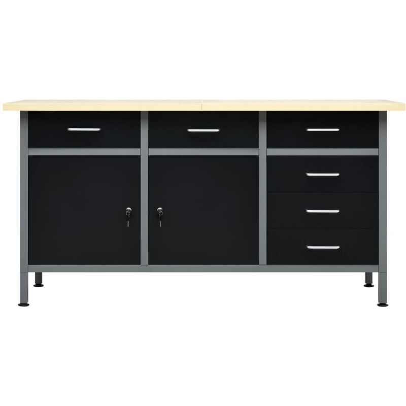 foto del prodotto banco da lavoro tavolo da lavoro fai da te banco da lavoro da officina piano di lavoro ufficio casa interno durevole robusto 160 cm acciaio nero