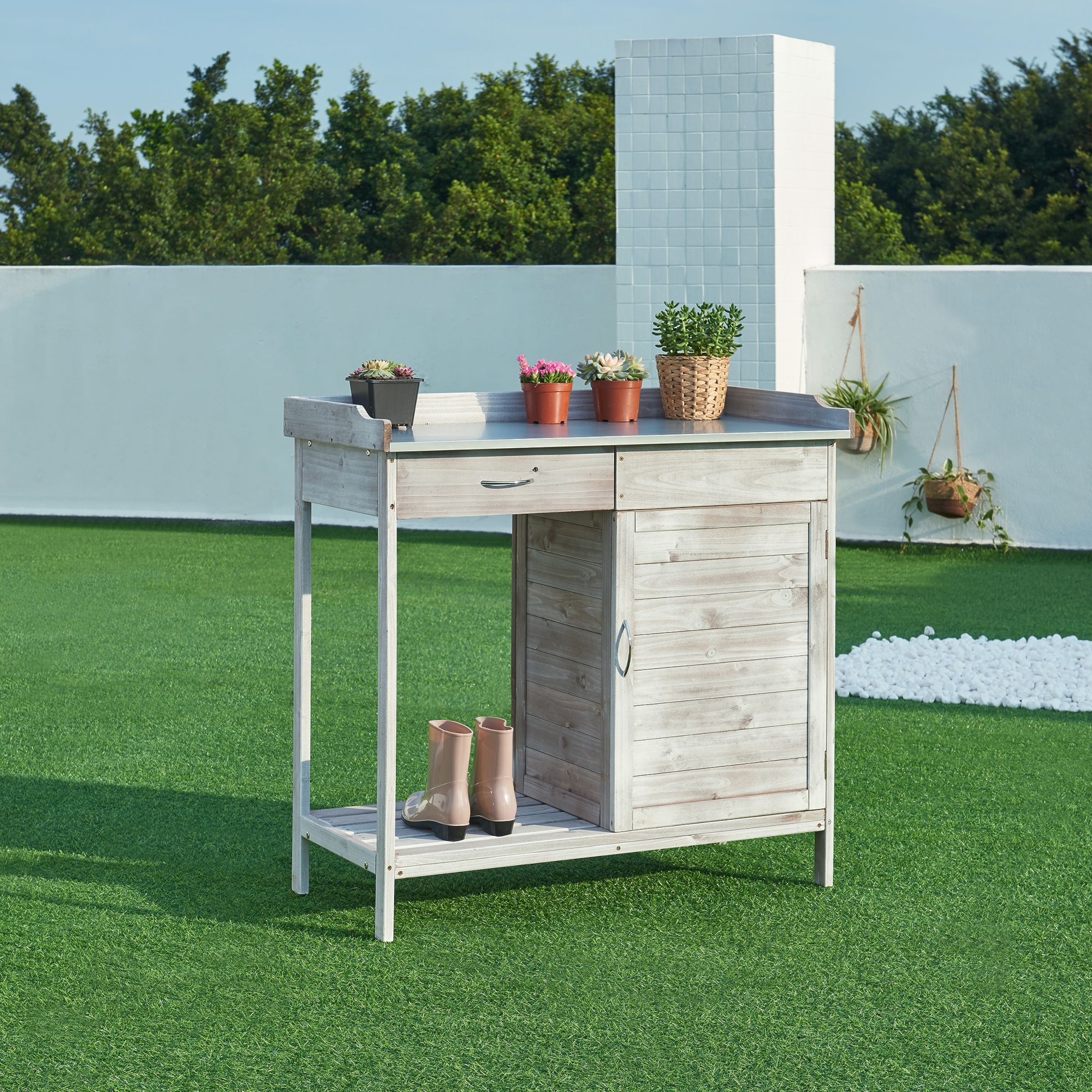 foto del prodotto banco di lavoro per giardinaggio aliano in legno di abete grigio casa.pro