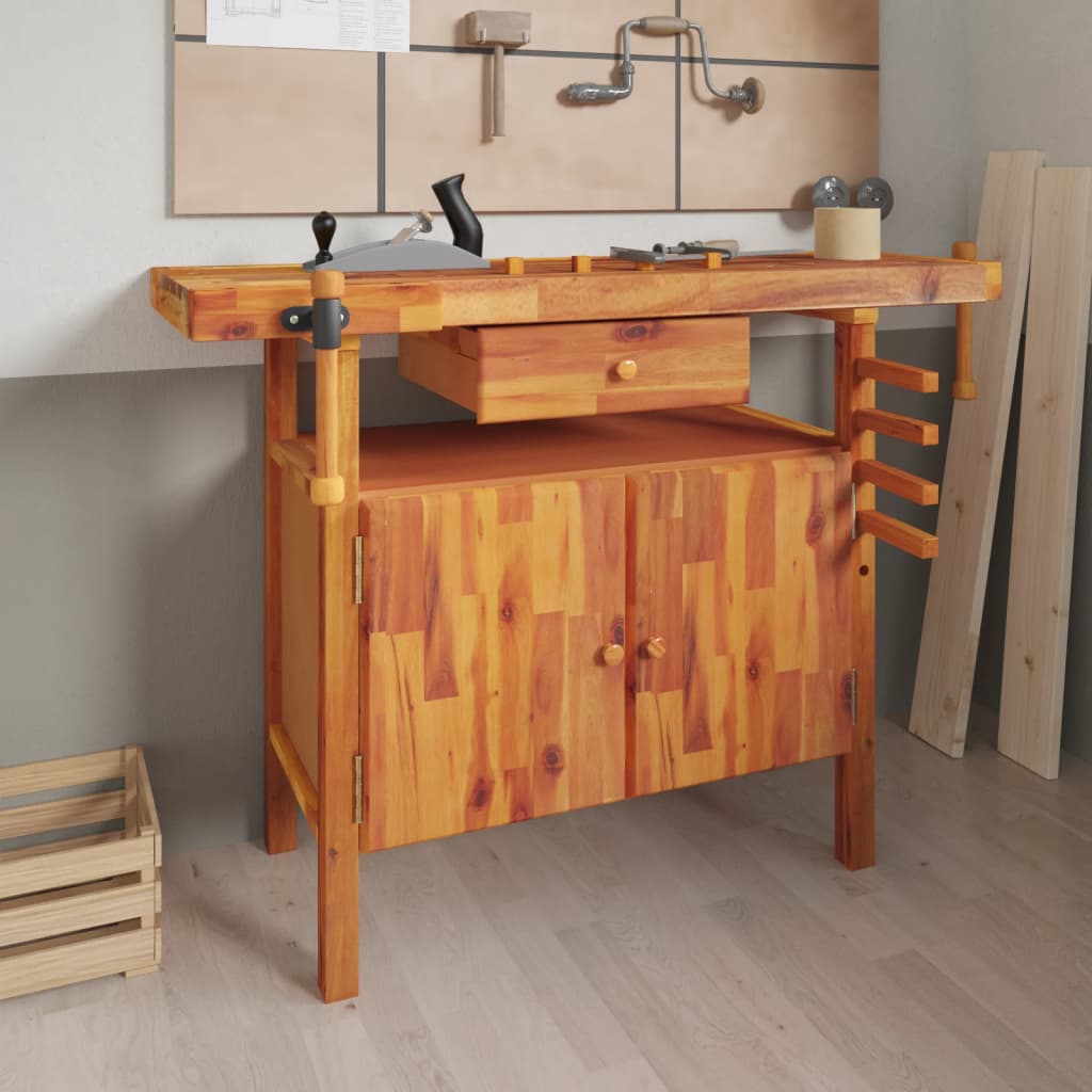 foto del prodotto banco lavoro cassetto e morse 92x48x83 cm legno massello acaciacod mxl 78966