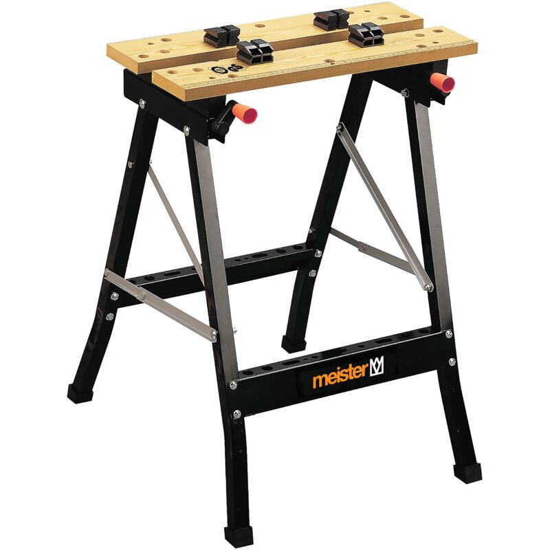 foto del prodotto banco lavoro e morsa - portata 150 kg - grande piano - scala, angoli stampati - pieghevole, versatile/banco con morse/tavolo lavoro regolabile / 9079100 - meister
