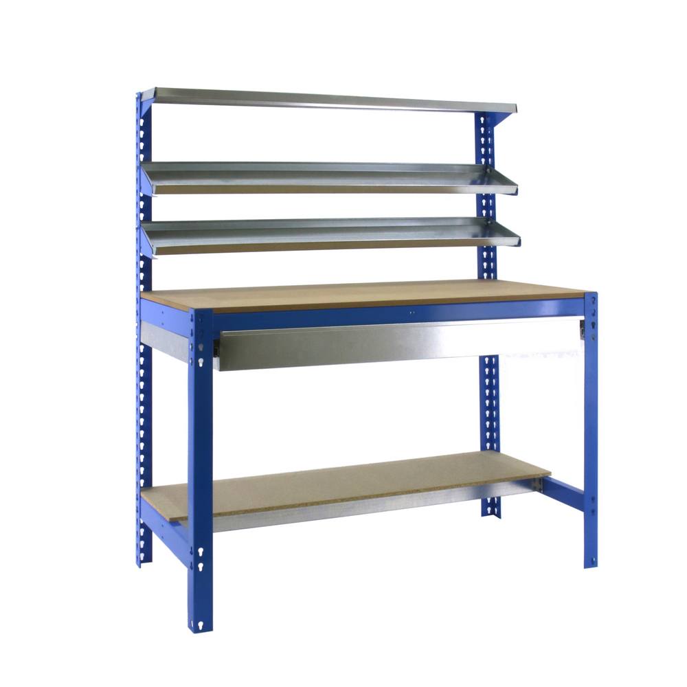 foto del prodotto banco tavolo da lavoro in metallo simon rack senza viti colore blu legno 1445x1210x610 mm made in spain
