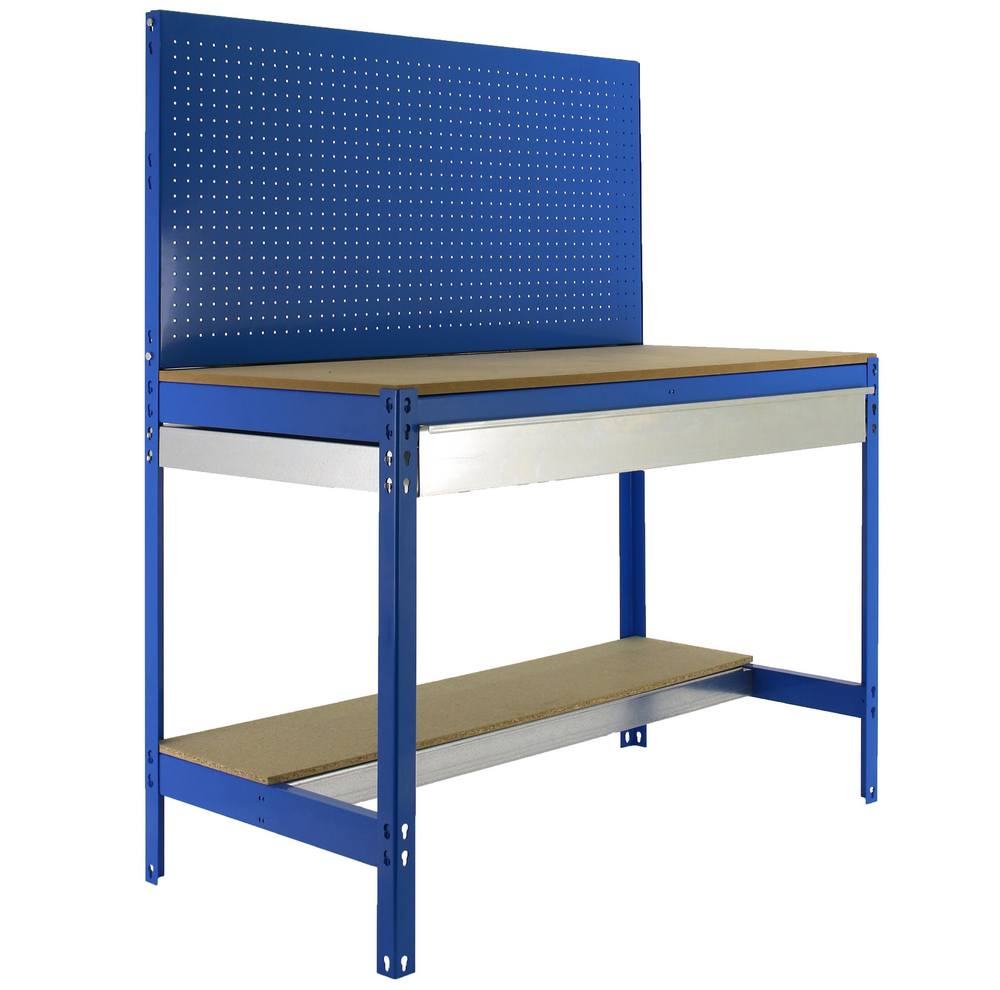 foto del prodotto banco tavolo da lavoro in metallo simon rack senza viti colore blu legno 1445x1210x610 mm made in spain