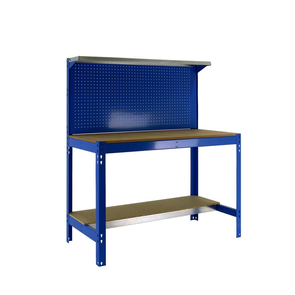 foto del prodotto banco tavolo da lavoro in metallo simon rack senza viti colore blu legno 1445x1210x610 mm made in spain