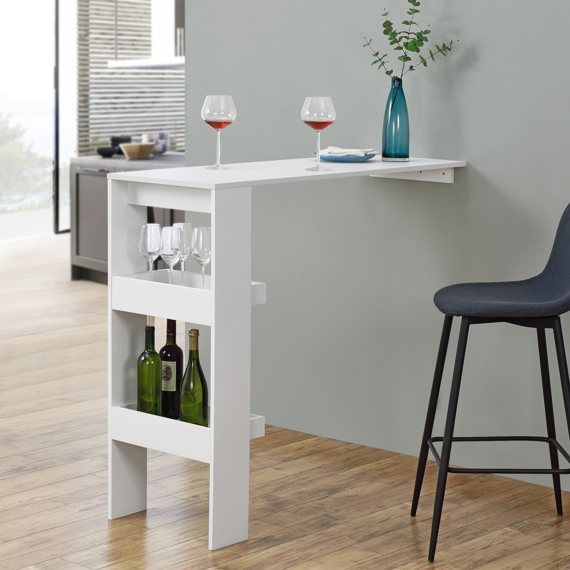 foto del prodotto bancone da muro tavolo alto da bar 120 x 45 x 106 cm penisola cucina con 2 ripiani bianco
