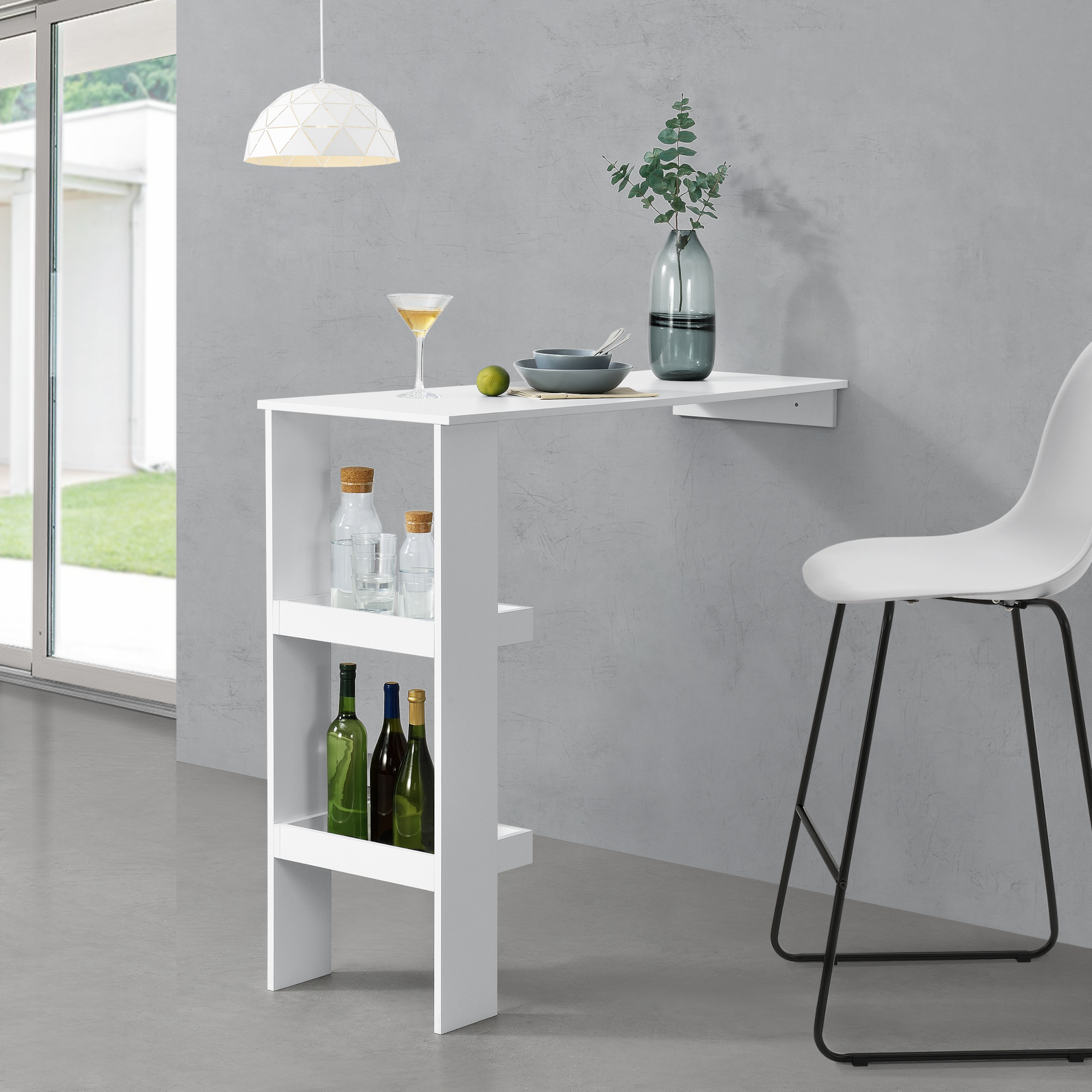 foto del prodotto bancone da muro tavolo alto da bar per la casa 120 x 45 x 106 cm penisola cucina con 2 ripiani bianco