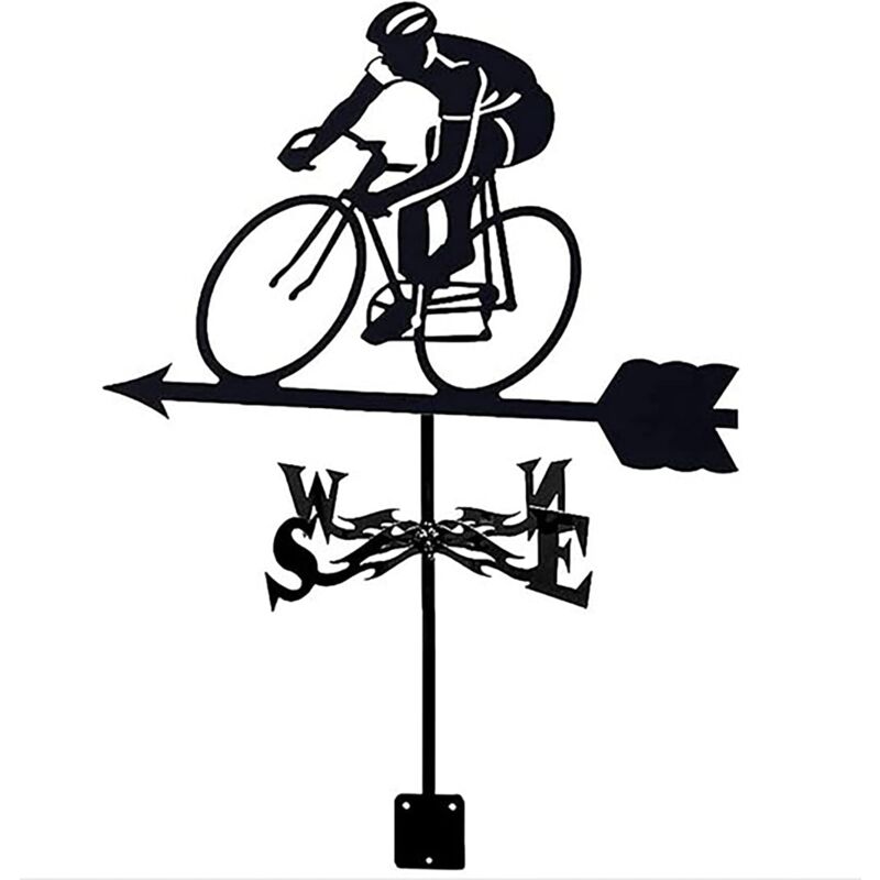 foto del prodotto banderuola da giardino in metallo con ornamento per bicicletta, indicatore di direzione del vento per esterni