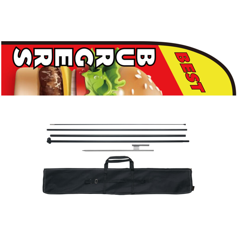foto del prodotto bandiera di piume pubblicitarie per ristoranti di hamburger kit asta, bandiere pubblicitarie affari allesterno, con 1 bandiera, 1 asta, 1 picchetto