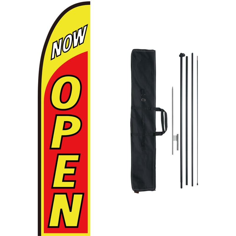 foto del prodotto bandiere kit aperte pubblicitarie per affari esterni, kit bandiere pubblicitarie con piuma, 1 bandiera, 1 asta, 1 picchetti da terra, bandiere kit