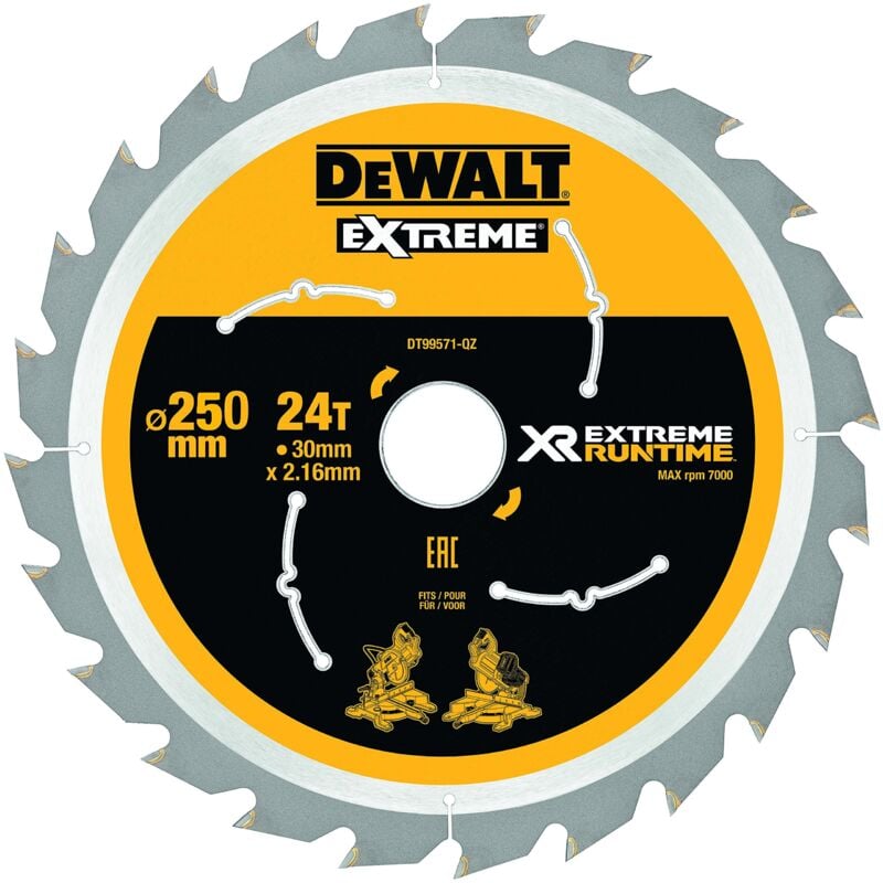 foto del prodotto banyo dewalt, dt99571, qz, hojas para sierra circular estacionaria xr extreme runtime 250mm x 30mm 24d