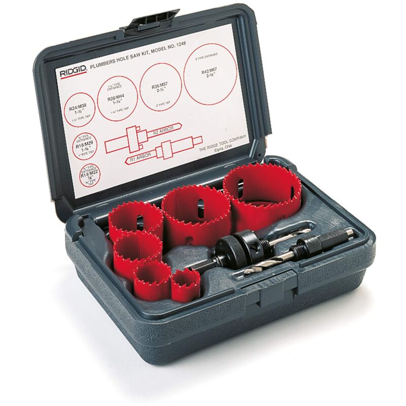 foto del prodotto banyo ridgid 81490 kit seghe a tazza modello 1248, con seghe a tazza e alberi