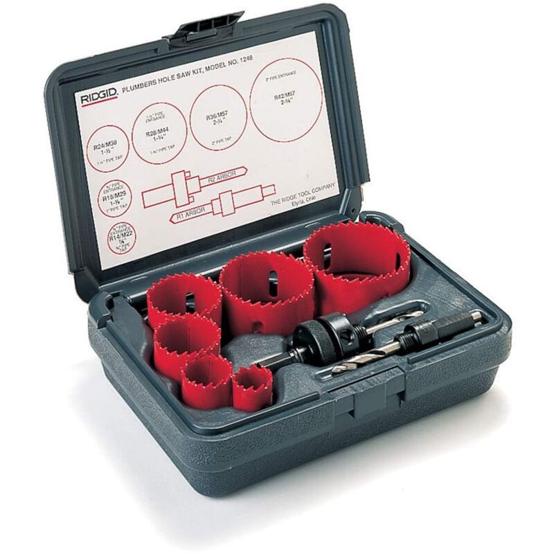 foto del prodotto banyo ridgid 81500 kit seghe a tazza modello 1250, con seghe a tazza e alberi