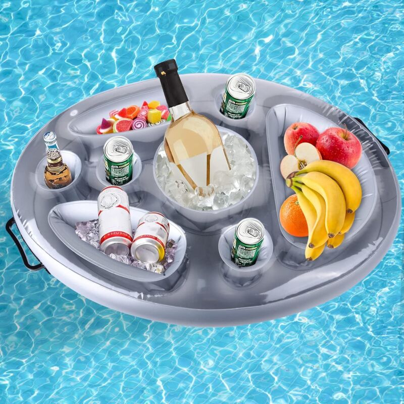 foto del prodotto bar da piscina, porta bevande e snack 2 in 1, porta bevande gonfiabile galleggiante, sottobicchieri galleggianti di grande capacit a 8 fori per