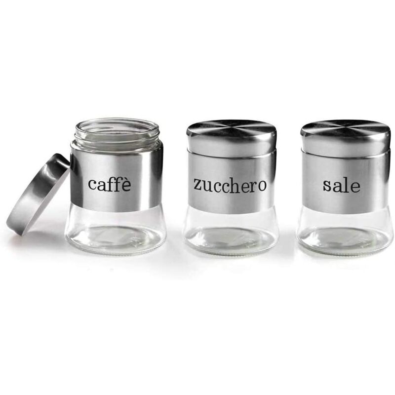 foto del prodotto barattoli tris set 3 pezzi caff zucchero sale 11 x 14 cm 750 ml argento