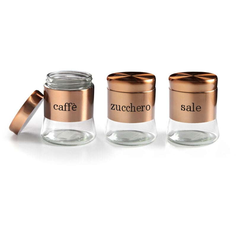 foto del prodotto barattoli tris set 3 pezzi caff zucchero sale 11 x 14 cm 750 ml rame