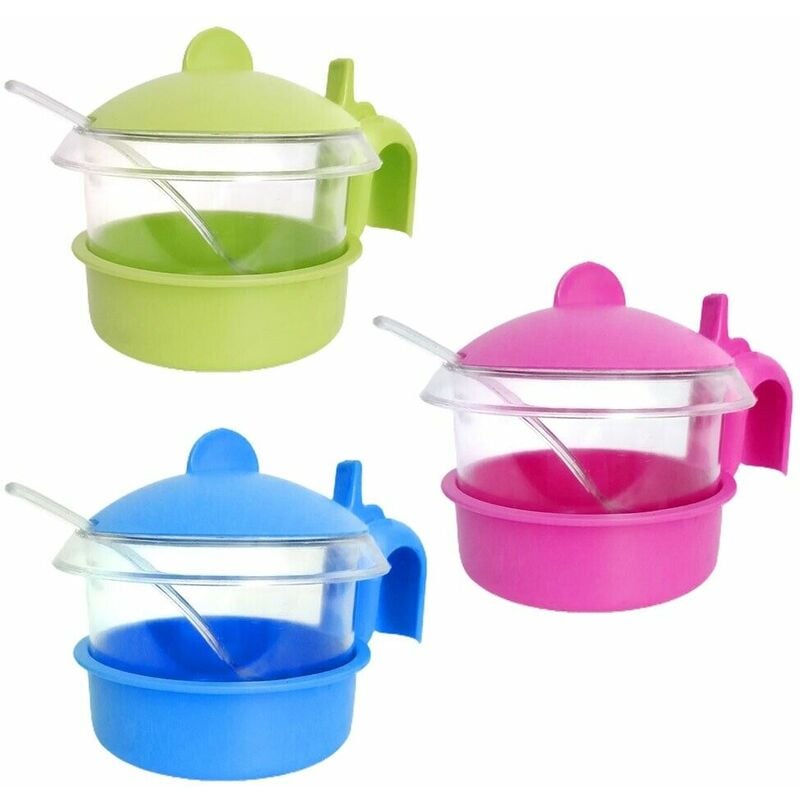 foto del prodotto barattolo contenitore verde celeste fucsia per sale zucchero con cucchiaio set 2 in plastica d 9 x h 10 cm colorigenerali verde