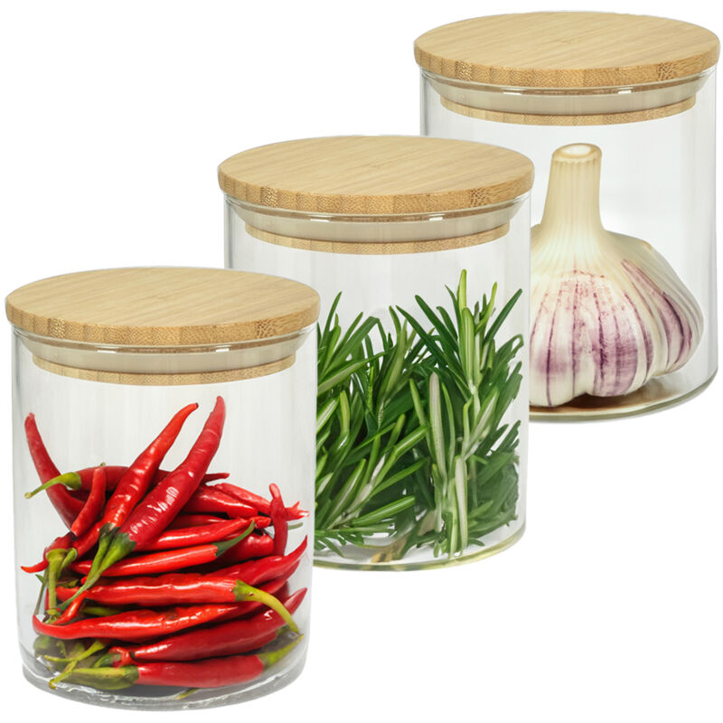 foto del prodotto barattolo cucina in vetro tappo ermetico legno 10 x h 12 cm 3 pz maury s