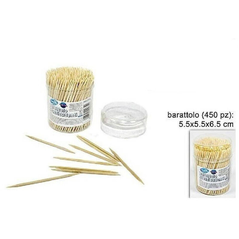 foto del prodotto barattolo da 450 pezzi stuzzicadenti in legno doppia punta cucina denti trade shop traesio