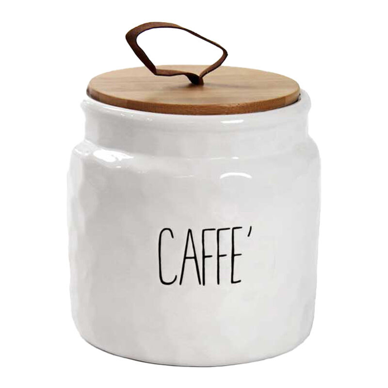 foto del prodotto barattolo da caff in ceramica con tappo in legno 14cm in colore bianco