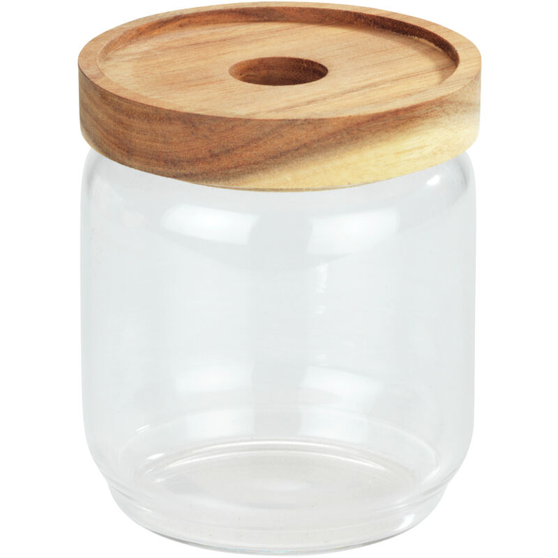 foto del prodotto barattolo di conservazione vido 450 ml, barattolo di vetro con coperchio in legno di acacia, trasparente, vetro trasparente, legno marrone wenko