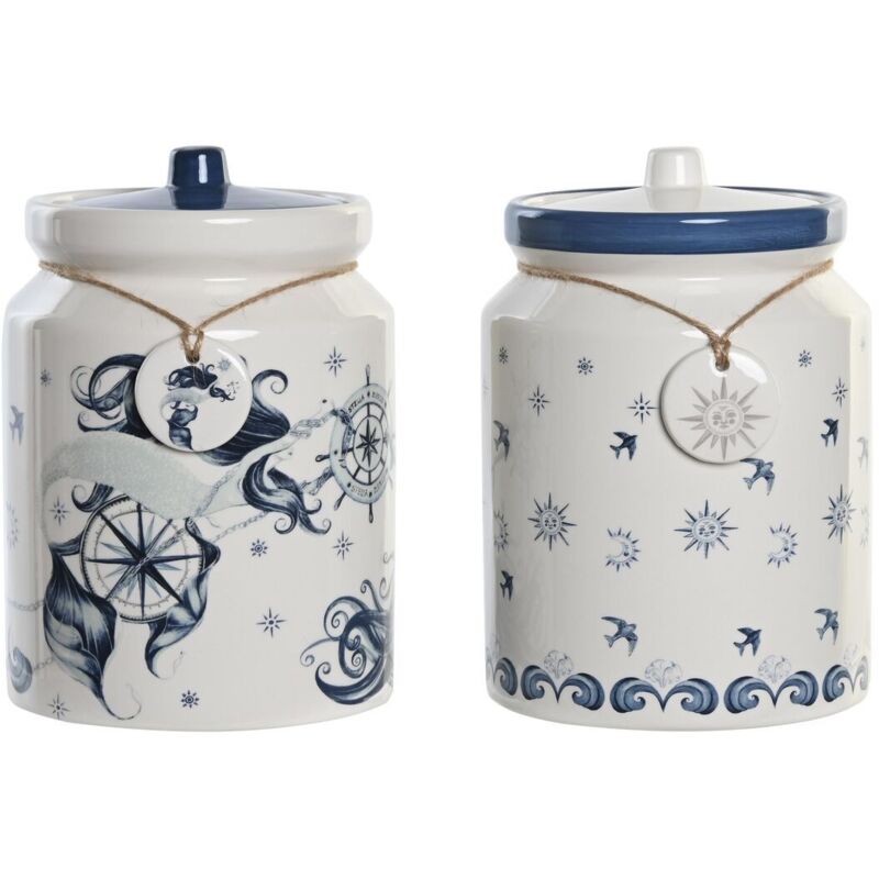 foto del prodotto barattolo dkd home decor azzurro 15 x 15 x 21 cm bianco dolomite (2 unità)