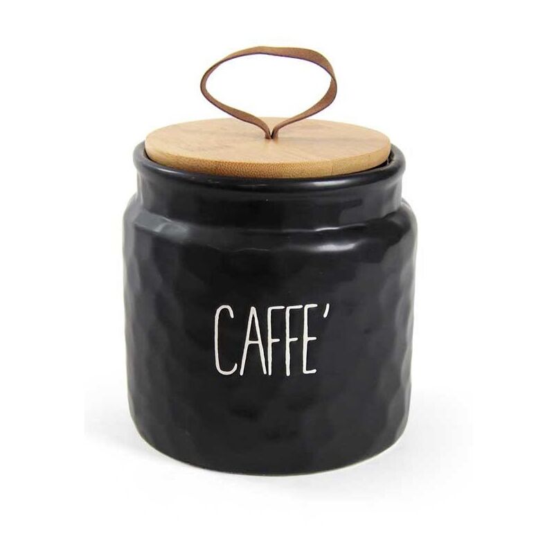 foto del prodotto barattolo modello ondulato per caffe 14 cm nero con tappo in legno