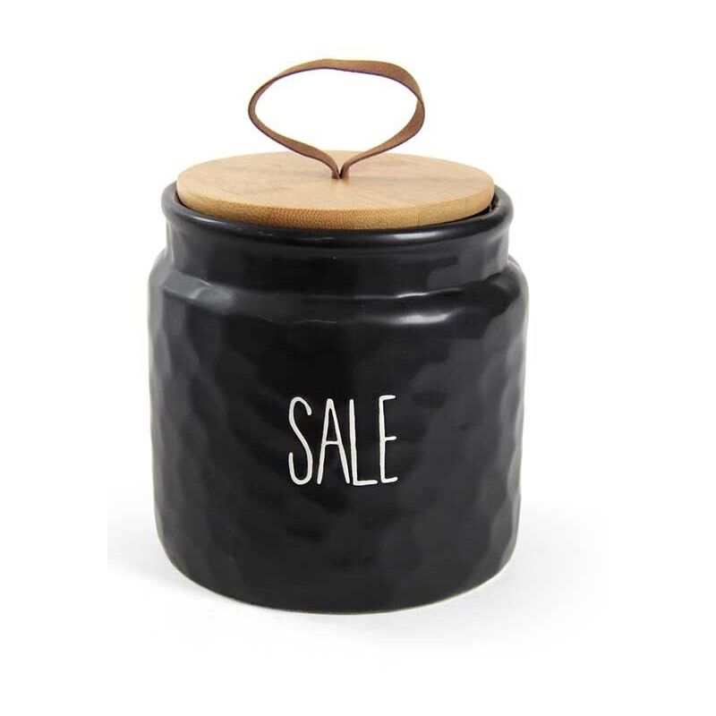 foto del prodotto barattolo modello ondulato per sale 14 cm nero con tappo in legno