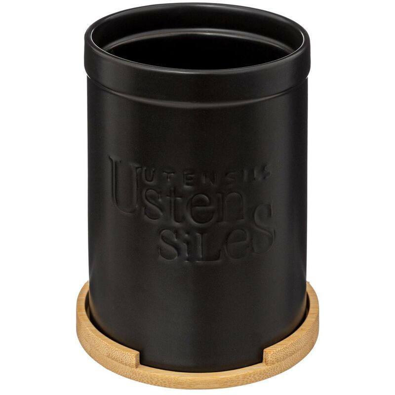foto del prodotto barattolo per utensili in ceramica nera natur o con coperchio in bamb 5five