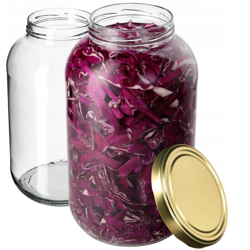 foto del prodotto barattolo portaoggetti, set da 2, rotondo, con coperchio dorato, 4 l, diametro 100 mm, inseribile, per conserve, conserve, cetrioli kadax