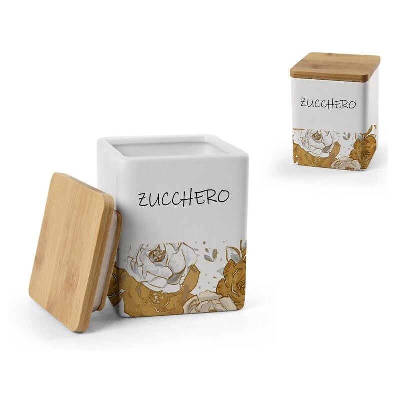 foto del prodotto barattolo quadrato per zucchero in ceramica con tappo in legno 10x13 cm rose