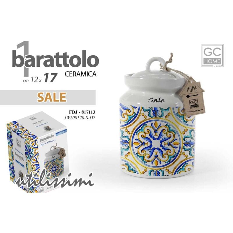 foto del prodotto barattolo stile siciliano in ceramica per sale 12 x 17 cm