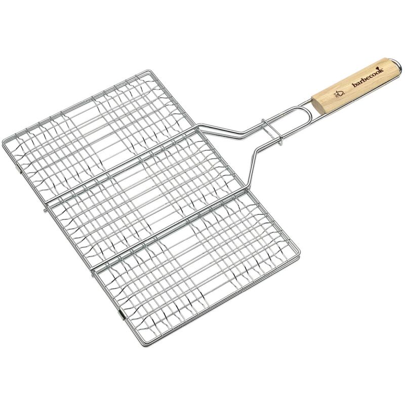 foto del prodotto barbecook hamburger grill cromo e manico in legno, attrezzo per barbecue, 35x23cm