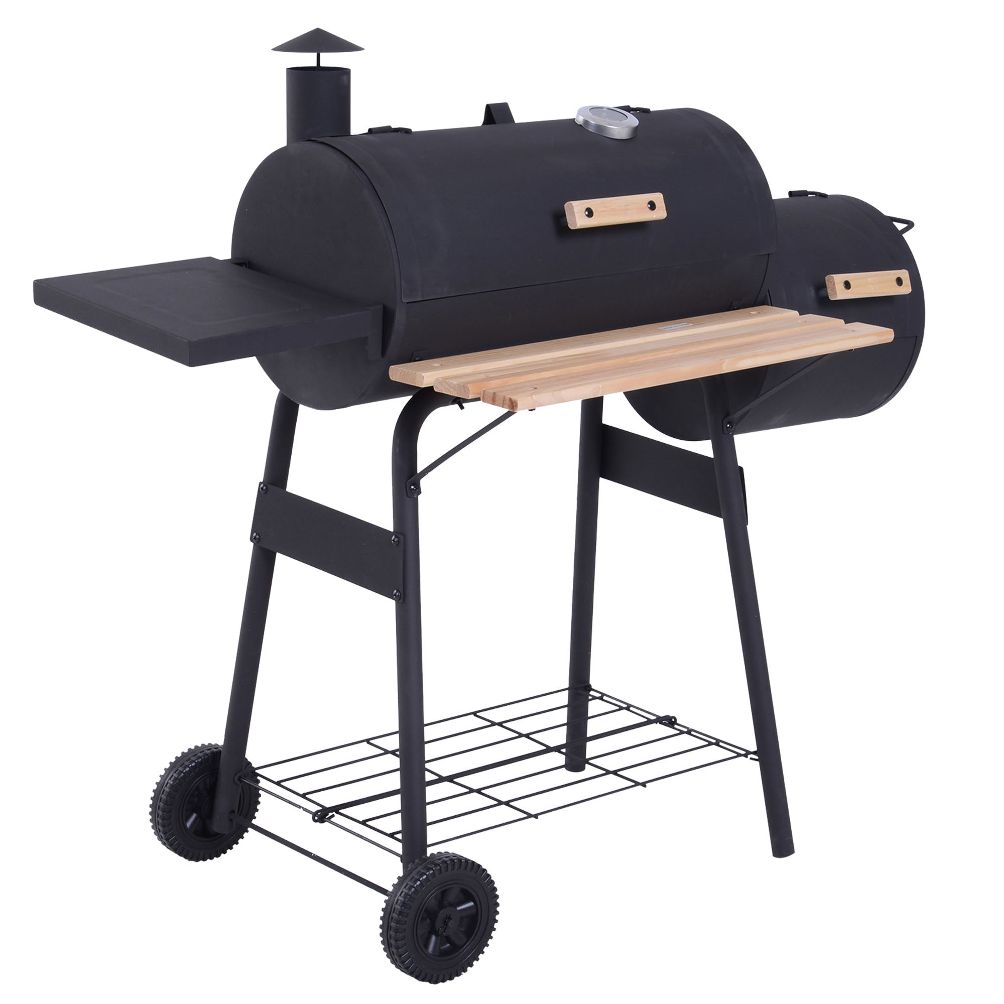 foto del prodotto barbecue a carbone carbonella 124x53x104 cm con coperchio e affumicatore in acciaio nero