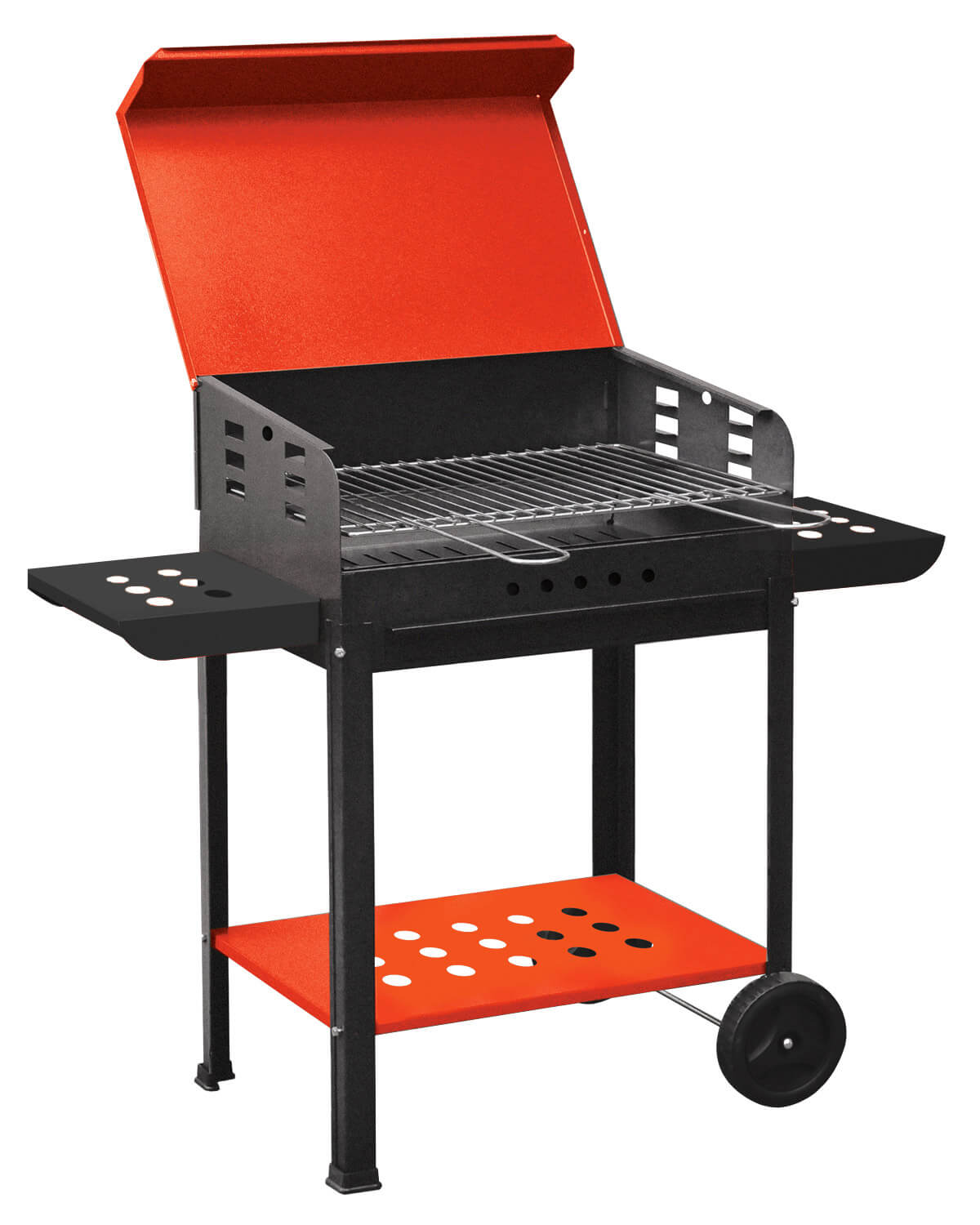 foto del prodotto barbecue a carbone carbonella in acciaio con ruote bauer vanessa rosso e nero