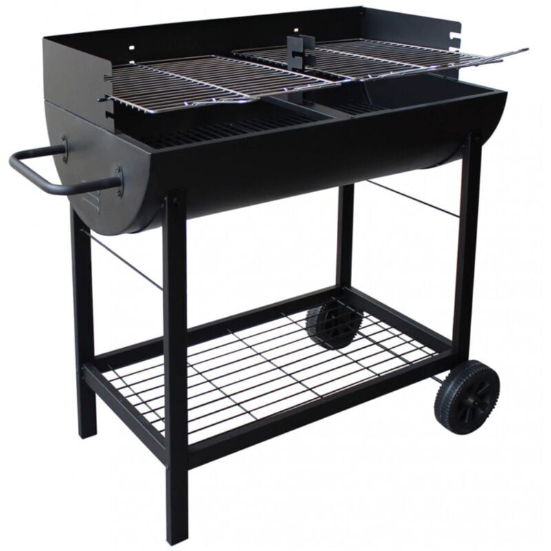 foto del prodotto barbecue a carbonella bbq a carbone da giardino in acciaio doppia griglia con ruote e ripiano inferiore cm 100x47x94 nero black